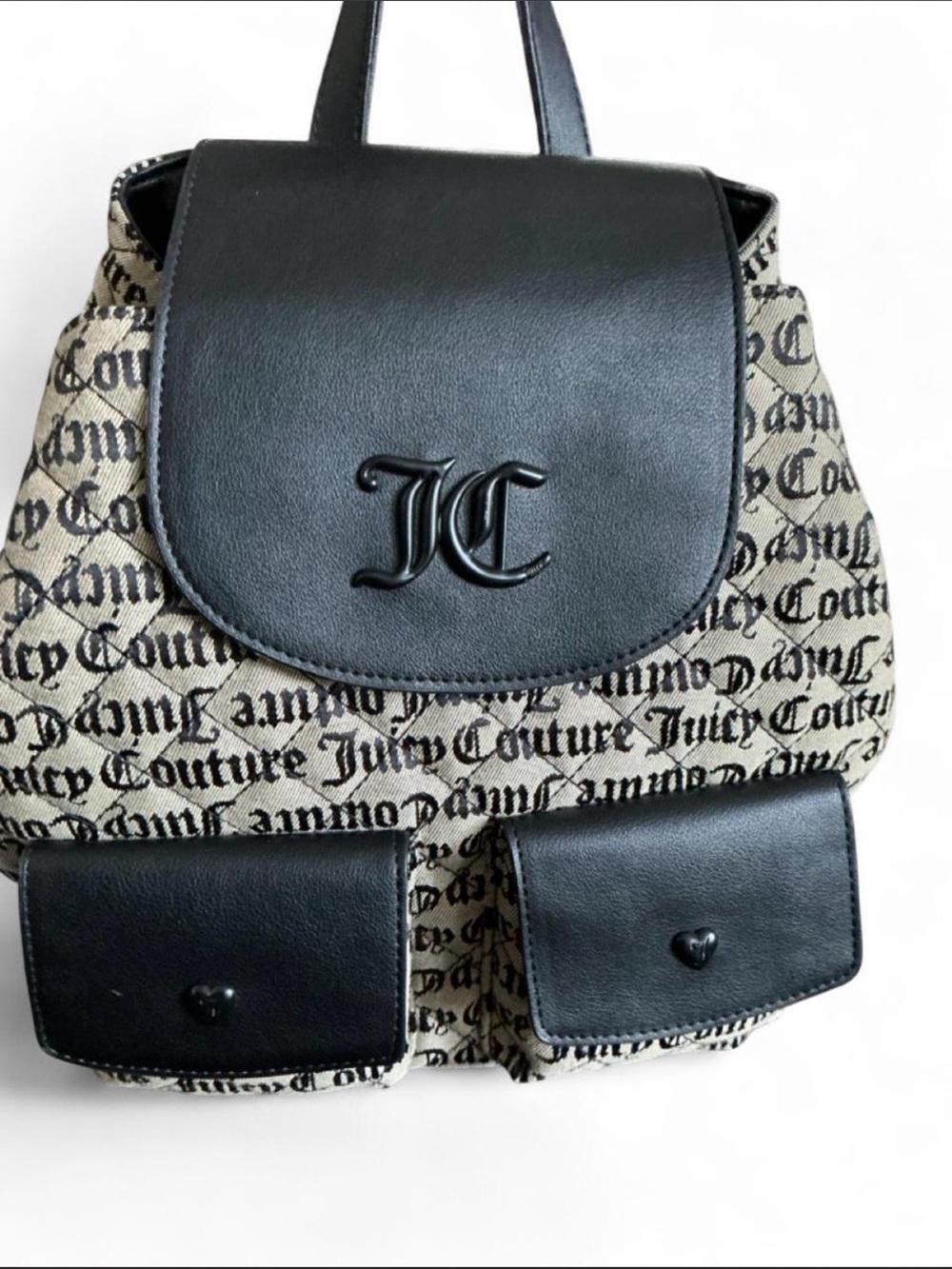 Juicy Couture Black and Beige Logo Canvas Backpack